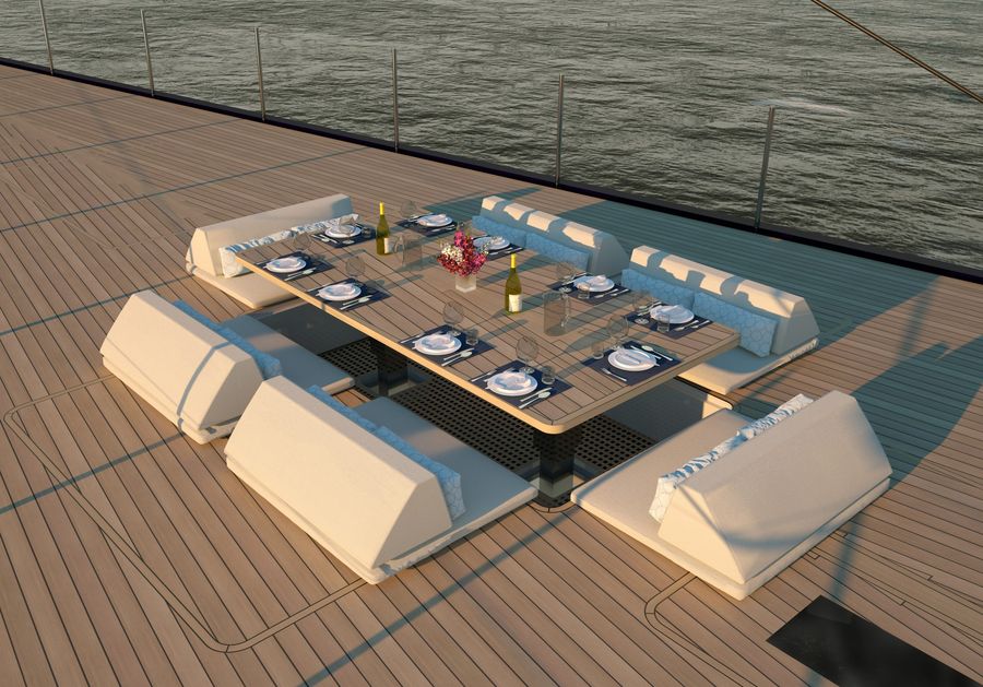 Foredeck transformed for meals