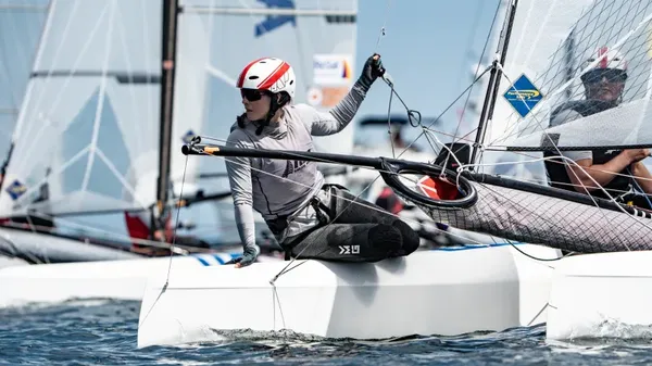 Light winds on the final day didn't stop Kate Stewart and Micah Wilkinson climbing to fifth overall in the Nacra 17 fleet.
