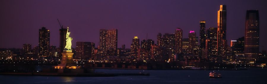 New York City from the water, at night.