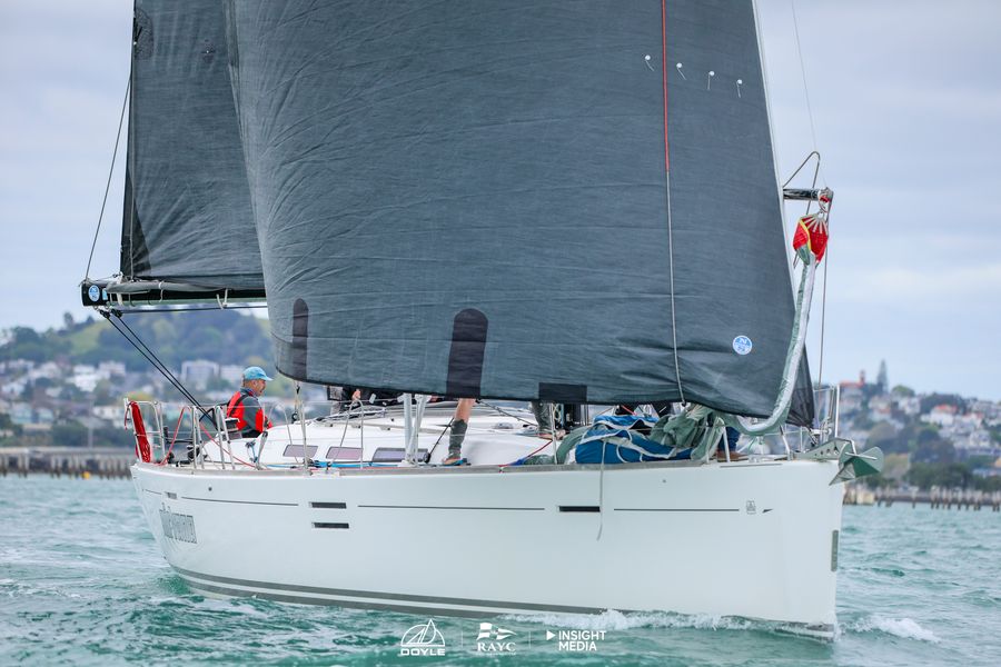 Nirvana, Nigel Hendy's Dufour 45e Performance, at the start of the 2026 Roy McDell Yacht Race.