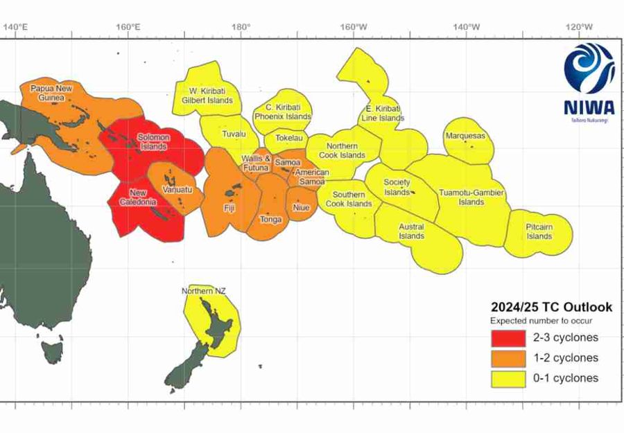 Number of predicted named tropical cyclones interacting with an island group for the 2024-25 season. Photo credit : NIWA