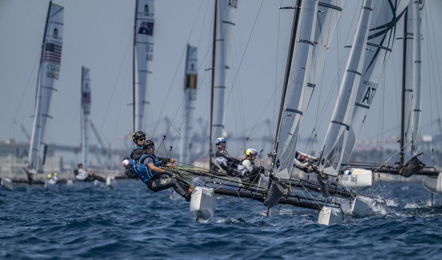 GB duo climb to 49erFX lead as San Pedro leaderboard reshuffles, 07 August 2026