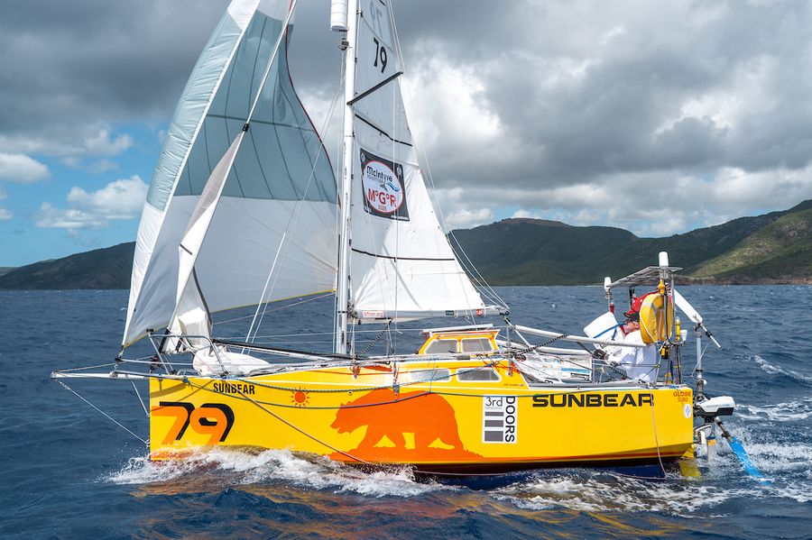 Oldest in the fleet at 71 AUSSIE ERIC MARSH sailed 25 days to windward to make the start in Antigua arriving just three days before the start. He ran aground on the five minute gun and ten this first leg of the McIntyre MGR was the first time he had ever sailed his boat downwind! yes crazy!! Photo credit: Rob Havill / MGR2025