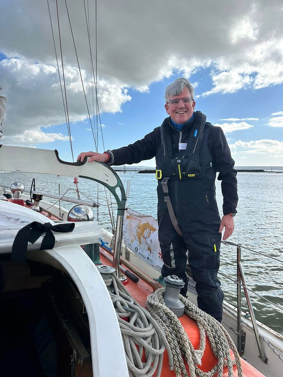 Golden Globe Race skipper Gunnar Christensen sailing Hans Christian 34 ‘Pompoen’ on a sail before the Golden Globe Race 2026