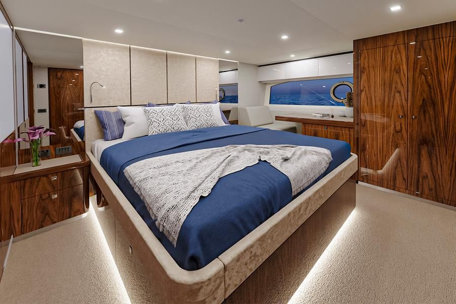 Palatial full-beam master stateroom; enjoy sweet dreams on the adjustable hi-low electric king bed