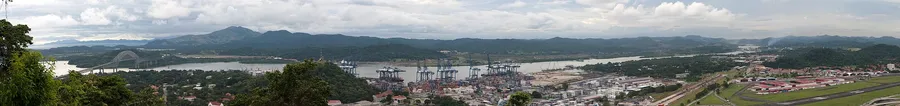 Panama canal panoramic view from the top of Ancon Hill