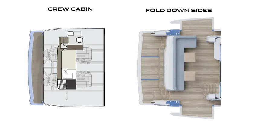 Pearl 63 Yachts crew cabin and fold-down sides / Pearl Yachts