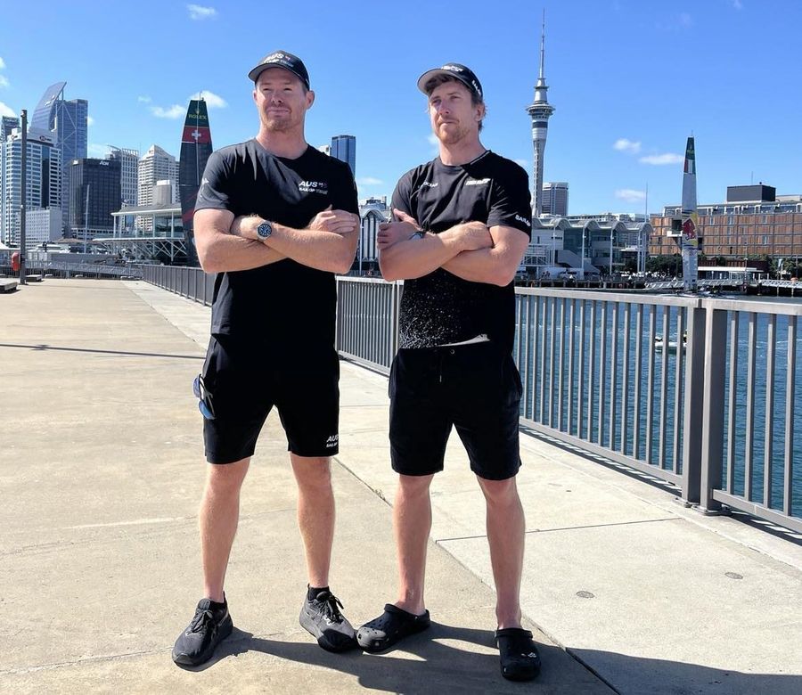Friendly rivals, Peter Burling, from NZL's Black Foils with Tom Slingsby, from AUS SailGP team / Credit: Boating New Zealand