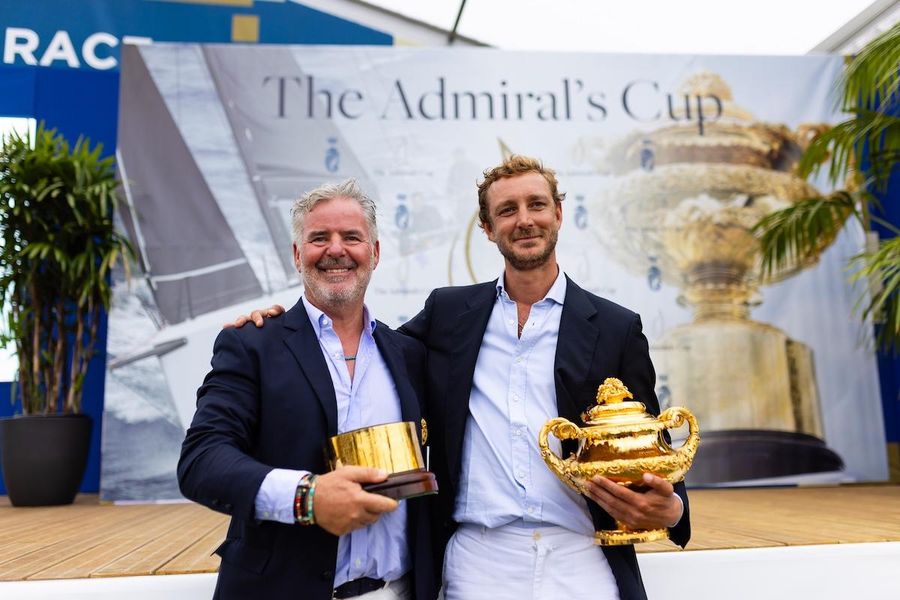 Peter Harrison (Jolt 3) and Pierre Casiraghi (Jolt 6) celebrate Yacht Club de Monaco's historic win at the 2025 Admiral's Cup.