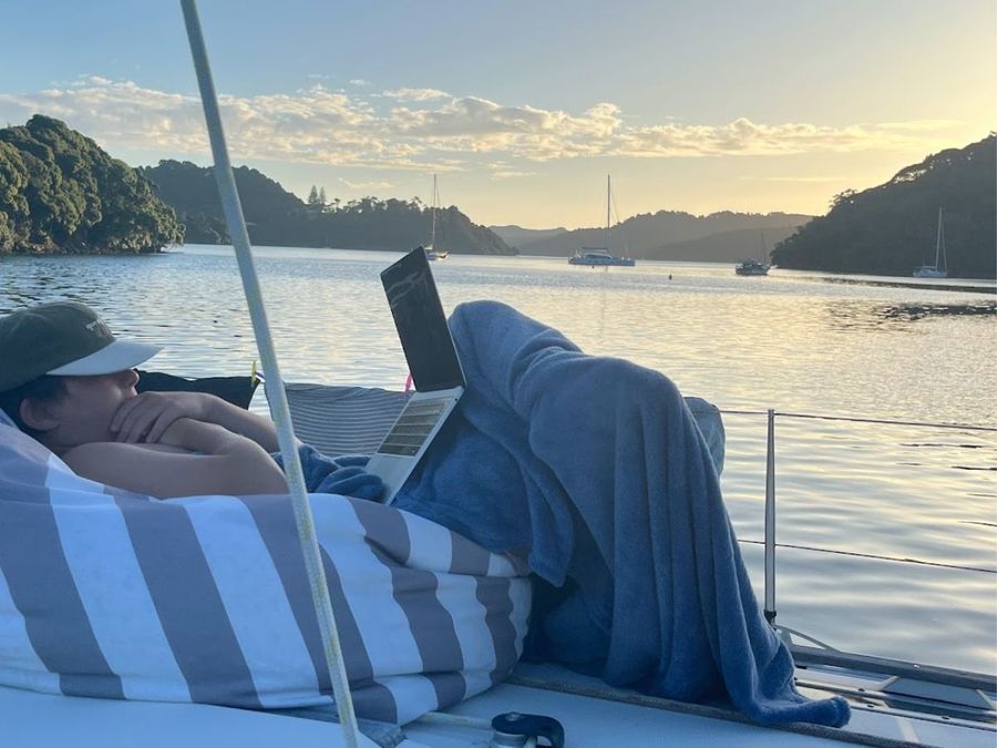 Relaxing at Fitzroy Harbour, Aotea_Great Barrier Island
