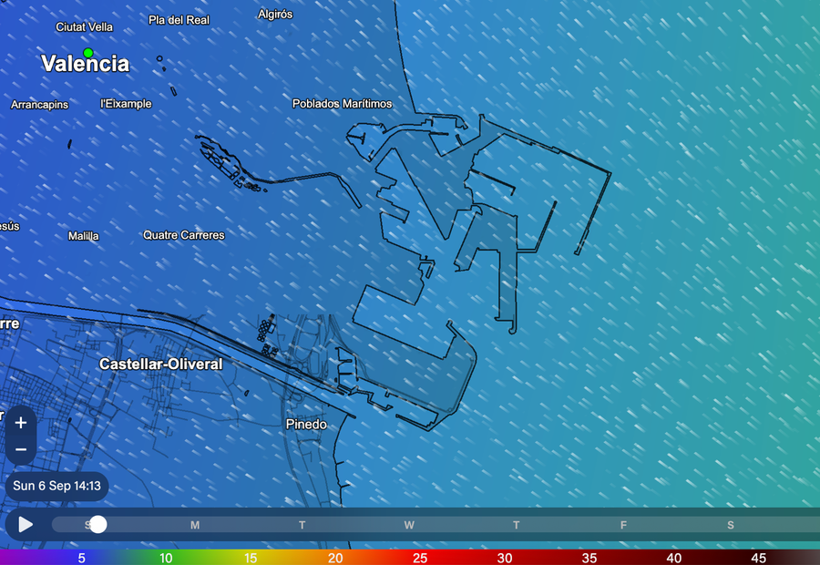 PredictWind view of Valencia at the moment - very little wind.