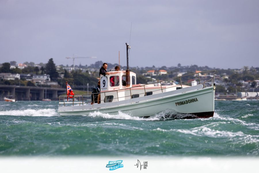 Primadonna in the Classic Launch Harbour Race in the 2025 Auckland Anniversary Regatta. Monday 27 January. Photo: Suellen Hurling / Live Sail Die