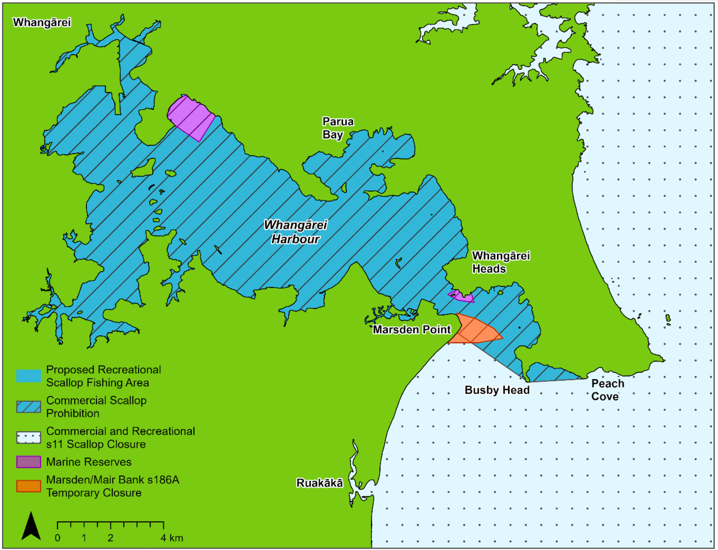 Proposed area that could be opened to recreational scallop fishing at Whangarei Harbour