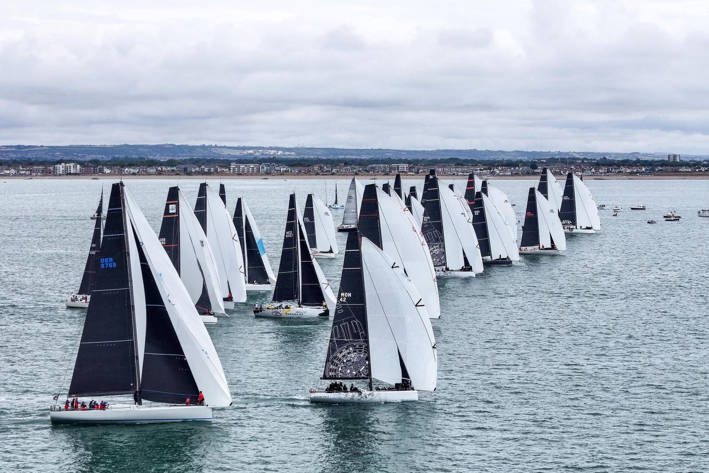 Boats line up at the start of the RORC Channel Race.