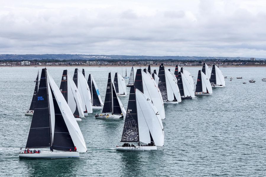 Boats line up at the start of the RORC Channel Race.