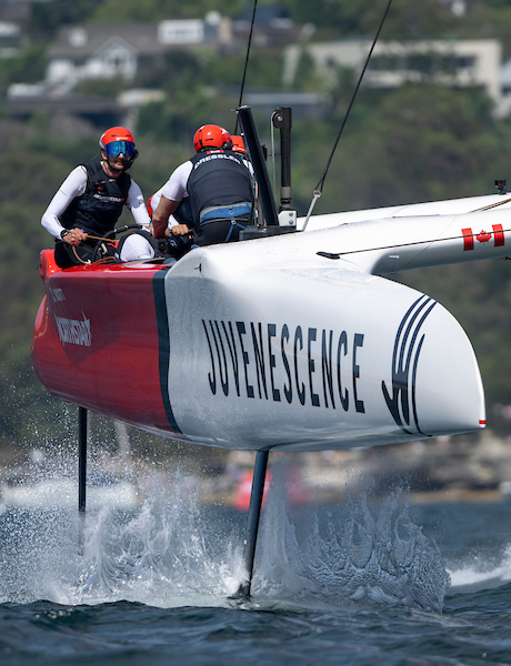 Giles Scott, driver of Canada NorthStar SailGP Team and Cooper Dressler, grinder of Canada NorthStar SailGP Team on Race Day 1 of the KPMG Australia Sail Grand Prix in Sydney, Australia. Saturday 8 February 2025. Rolex SailGP Championship Event 3 Season 2025. Photo: Ricardo Pinto for SailGP.