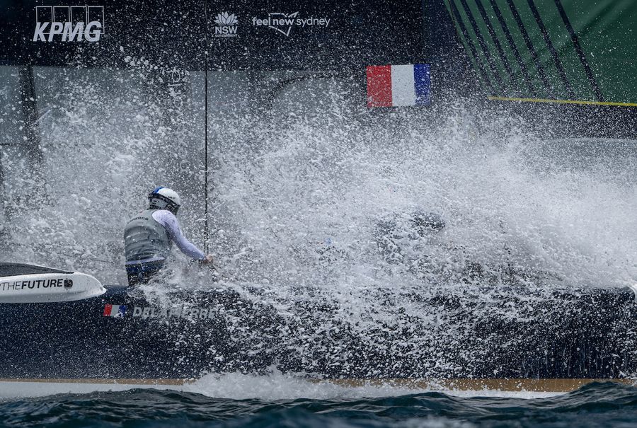 France SailGP Team helmed by Quentin Delapierre on Race Day 1 of the KPMG Australia Sail Grand Prix in Sydney, Australia. Saturday 8 February 2025. Rolex SailGP Championship Event 3 Season 2025. Photo: Ricardo Pinto for SailGP. Photo credit: SailGP
