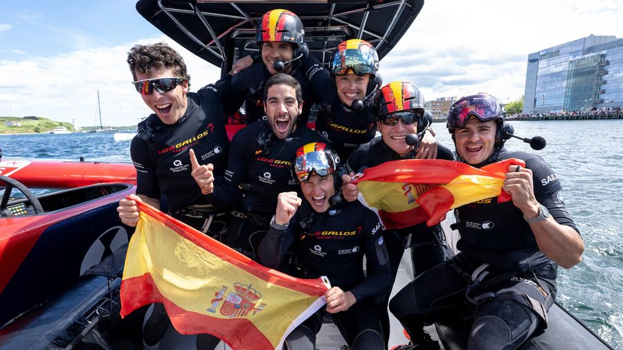 Los Gallos revel in their Halifax win during the 2026 SailGP season.