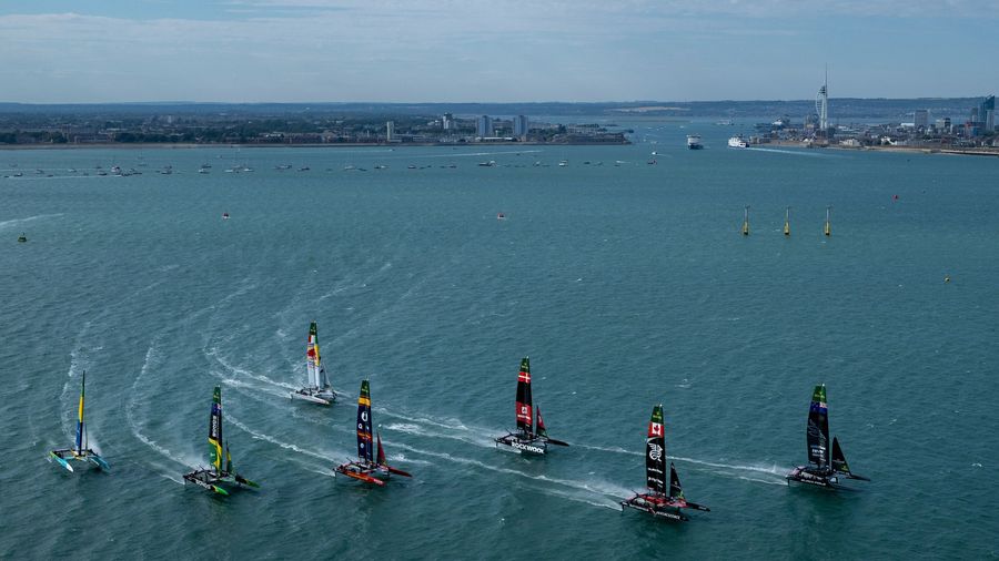 A Group A race gets underway during the 2026 SailGP season at Portsmouth.