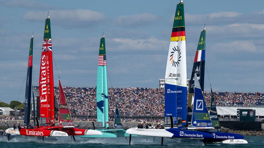 Germany lead Group B in Portsmouth during the 2026 season, racing before packed crowds.