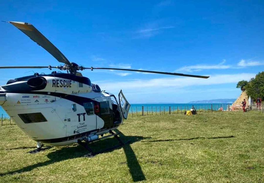 Rescue took palce of capsized boat off the coast of capsized near Tuamotu Island, just off Sponge Bay, Gisborne. Image source Eastland Rescue Helicopter