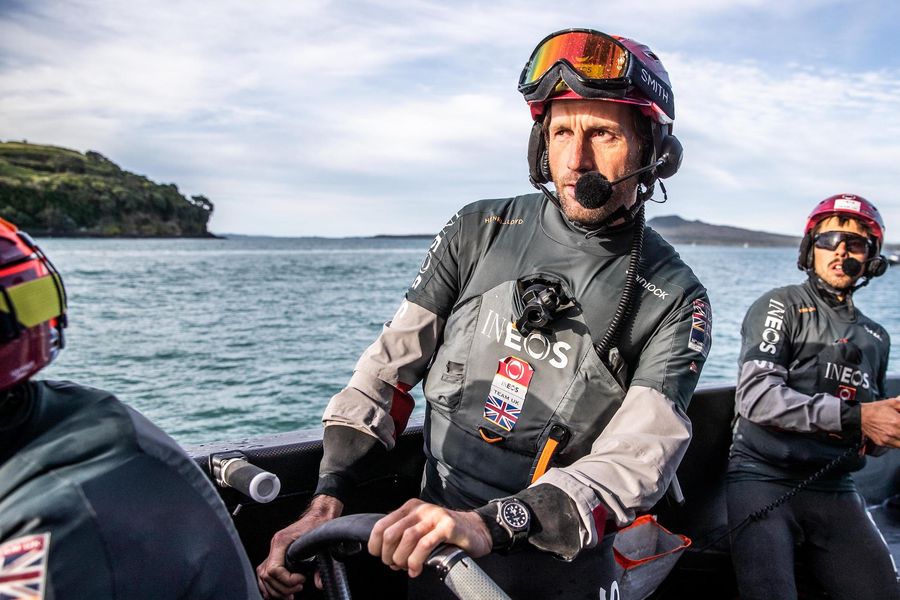 Sir Ben Ainslie at the helm during a training session in November 2020 with something rather special on the wrist. Image by Ineos Britannia Team. Photo credit: C GREGORY
