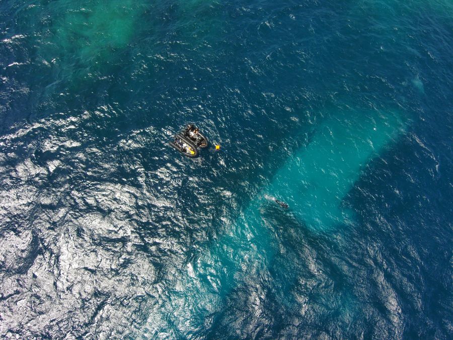 Imagery taken of the HMNZS Manawanui off the Southern Coast of Upulo by UAS operator, Security Force AC Jese Somerville
