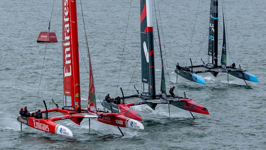Emirates GBR, Switzerland and New Zealand compete in the Portsmouth Final during the 2025 season.