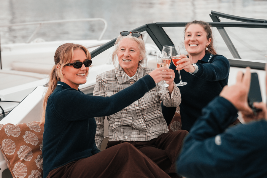 A family looks over one of the boats at the Southampton show.