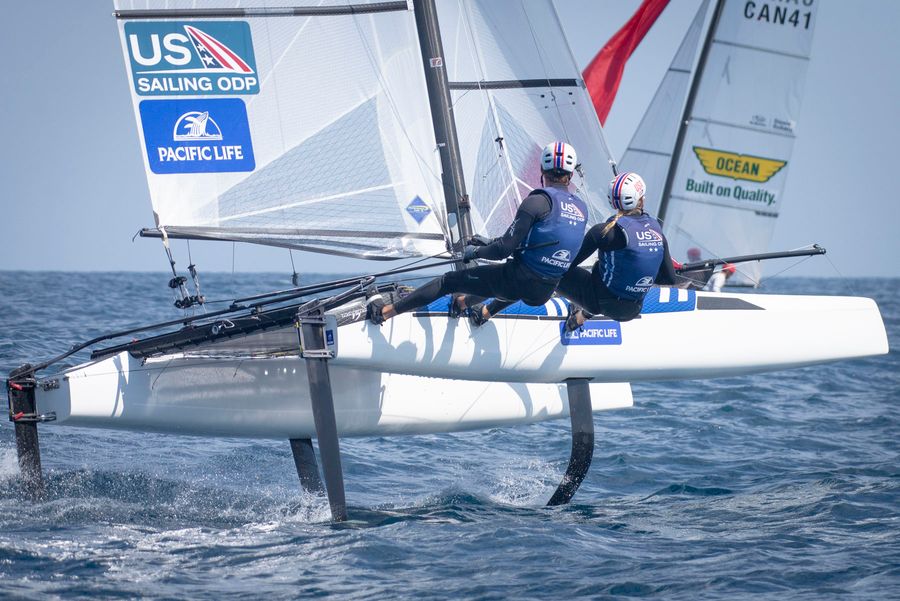 GB duo climb to 49erFX lead as San Pedro leaderboard reshuffles, 07 August 2026