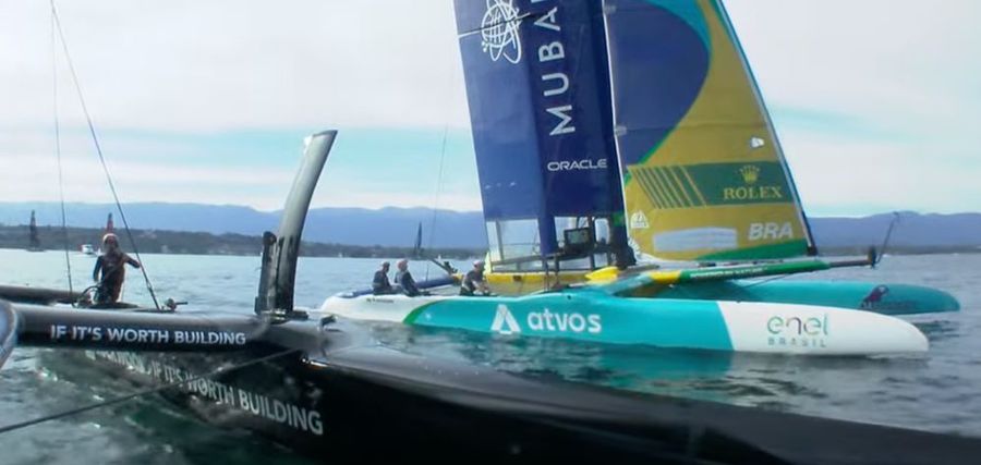 ROCKWOOL Racing pass Brazil to win Group A race as Germany drop to seventh. SailGP Geneva 2026 A2.