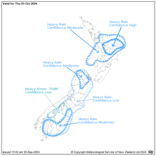 Weather Warning 3rd October. Credit Metservice.co.nz