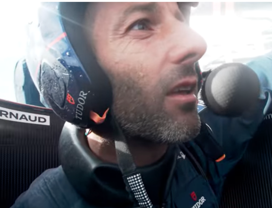 Ernesto Bertarelli sheds a tear while talking to TV team after the race