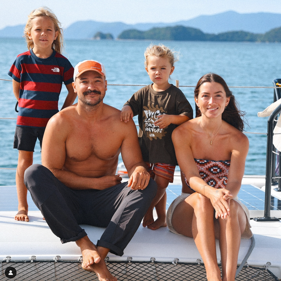 Riley Whitelum and Elayna Carausu with their children Darwin and Lenny Photo Credit: Elayna Carausu