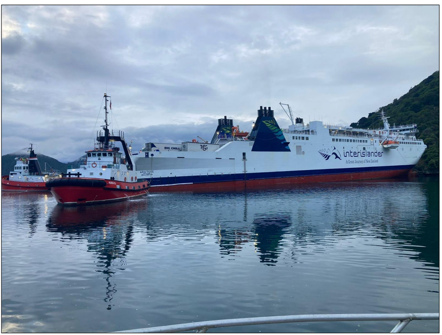 Passenger and freight ferry Aratere aground in Titoki Bay  Photo Credit: