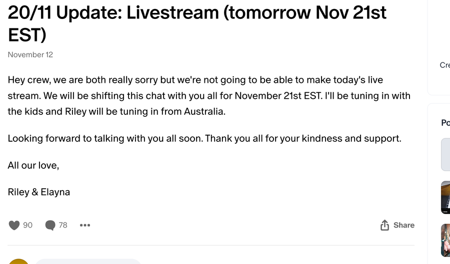 As at 4:46GST / 5:46pm NZ Time - this is the update. Photo Credit: Patreon