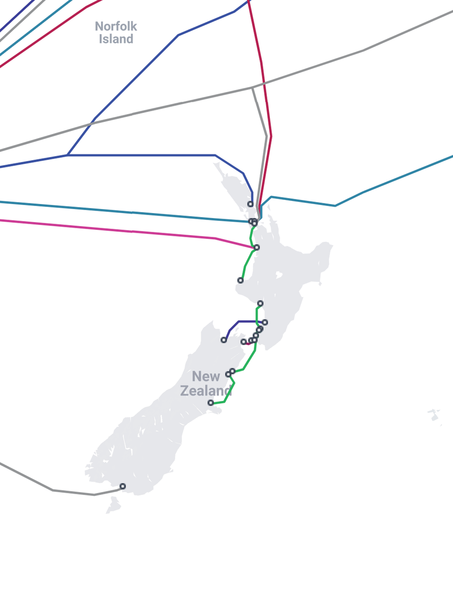 New Zealand Fibre connectivity map. Photo credit: submarinecablemap.com