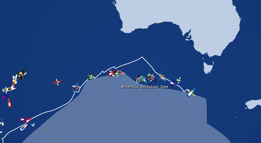 The fleet bouncing off the top of the Antartic Exclusion Zone under Australia