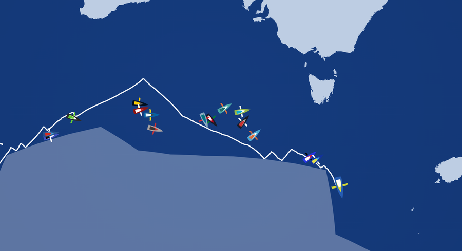 The yacht map as at this moment (14/12 0923 NZT). Dilan into the Tasman Sea, in second Simon and then Richomme.