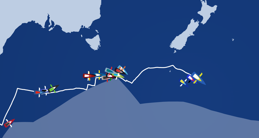 The position map as at today 16/12 07:37. Dalin leads Richomme and then Simon - all of whom are past the bottom of New Zealand!