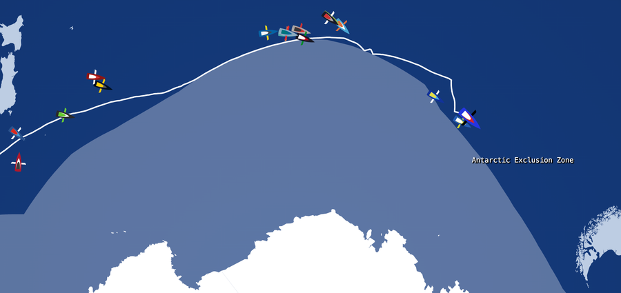 Leader map as at this morning. NZ at one side, South America at the other.