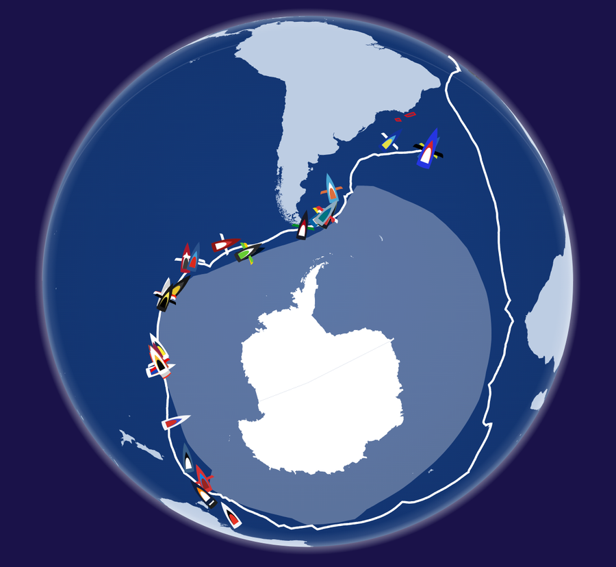 Vendée Globe - nearly a compete loop for the leader pack. The leaders are quickly coming up the East of South America.