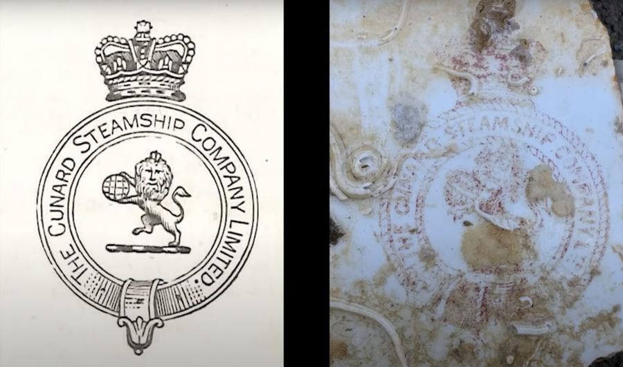 Early Cunard crockery allowed final identification of the wreck. Photo credit: YouTube/Dom Robinson