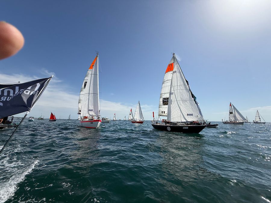 Sixteen GGR2026 skippers leave Les Sables-d'Olonne behind as the fleet completes the short coastal course before heading into the Atlantic. 