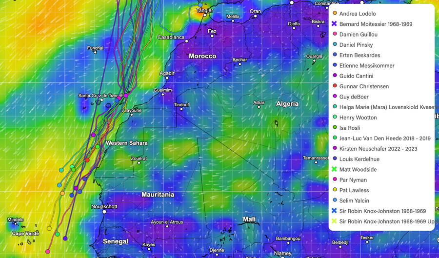 Snapshot from 4pm NZT, showing current weather and boat position.