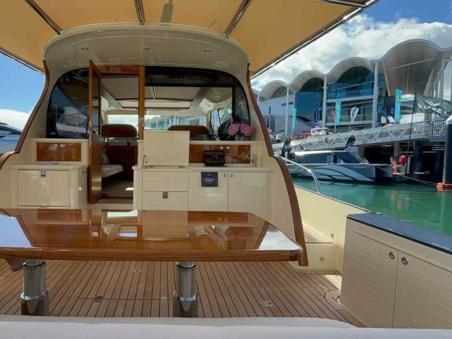 Stepping aboard the GT60’s transom, the first impression is one of elegance and sophistication