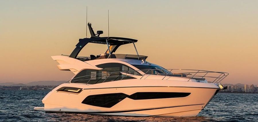 Sunseeker F55 lying at rest in the early evening