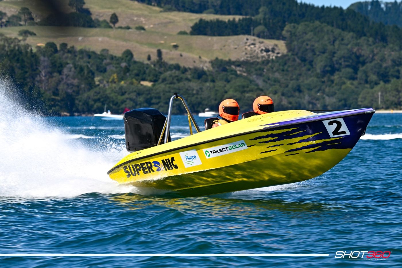Supersonic at Whitianga, the final meet of the summer 2025 season. Photo credit- Shot360 : Facebook Offshore Powerboat NZ