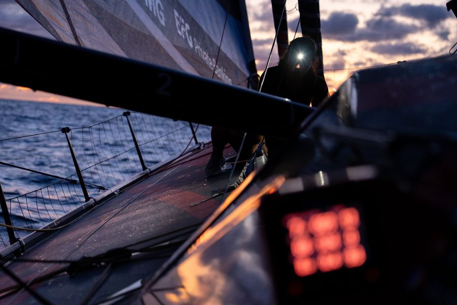 Evening time onboard race leader Malizia