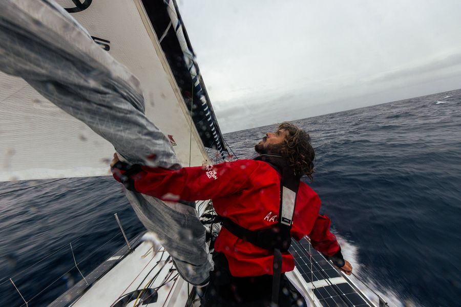 Conrad Colman and Elie Pirnay dropping the A3. The Ocean Race Atlantic
